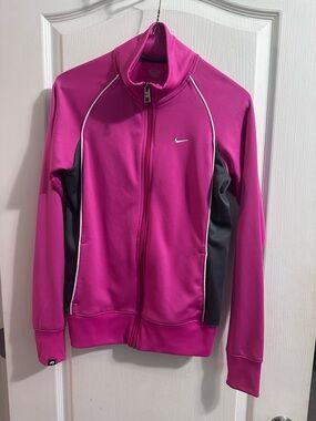 Nike Hot Pink and Black Zip-Up Track Jacket